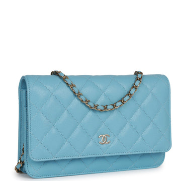 Top Quality Chanel Wallet on Chain WOC Blue Leather Light Gold Hardware