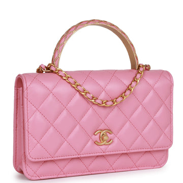 Top Quality Chanel Wallet on Chain WOC Top Handle Pink Leather Gold Hardware