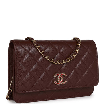Top Quality Chanel Wallet on Chain WOC Burgundy Leather Light Gold Hardware