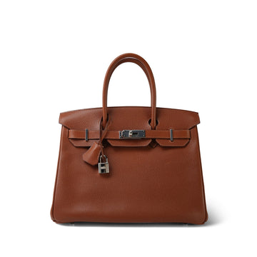 Birkin 30 Noisette Vache Liegee Palladium Plated J Square Stamp