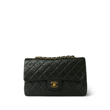 Dark Green/Khaki leather Quilted Classic Flap Medium Gold Hardware