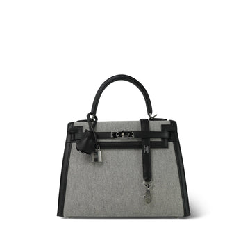 Kelly Sellier 25 Noir Écru leather Toile Palladium Plated B Stamp