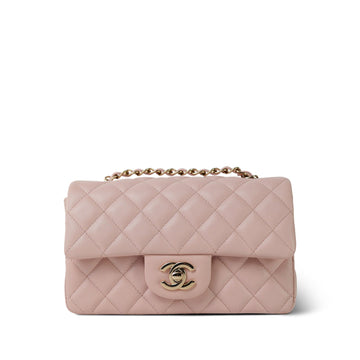 Light Pink leather Quilted Mini Rectangular Flap Light Gold Hardware
