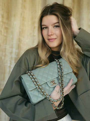 22C Dark Green leather Quilted Classic Flap Medium Light Gold Hardware
