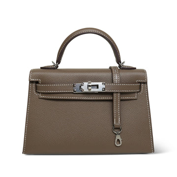 Mini Kelly Sellier Etoupe Veau leather Palladium Plated U Stamp