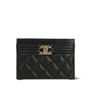 19K Black leather Quilted Boy Classic Card Holder LGHW