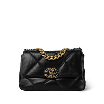 22C Black leather Quilted Small 19 Flap Mixed Hardware