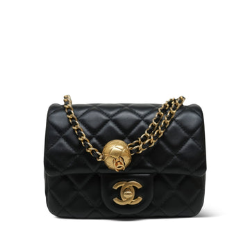 20S Black leather Quilted Pearl Crush Mini Square Flap AGHW