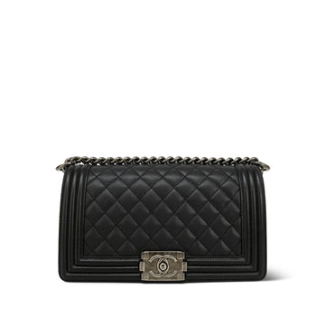 Black leather Quilted Old Medium Boy Bag Ruthenium HW