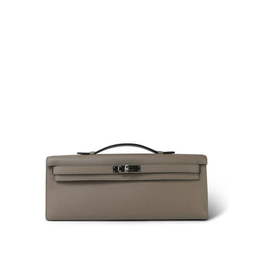 Kelly Cut Clutch Gris Asphalt leather Palladium Plated A Stamp