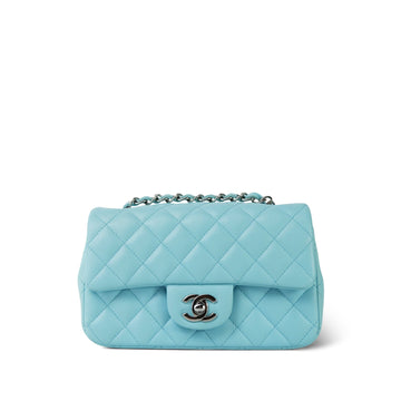 Light Blue leather Quilted Mini Rectangular Flap Silver Hardware