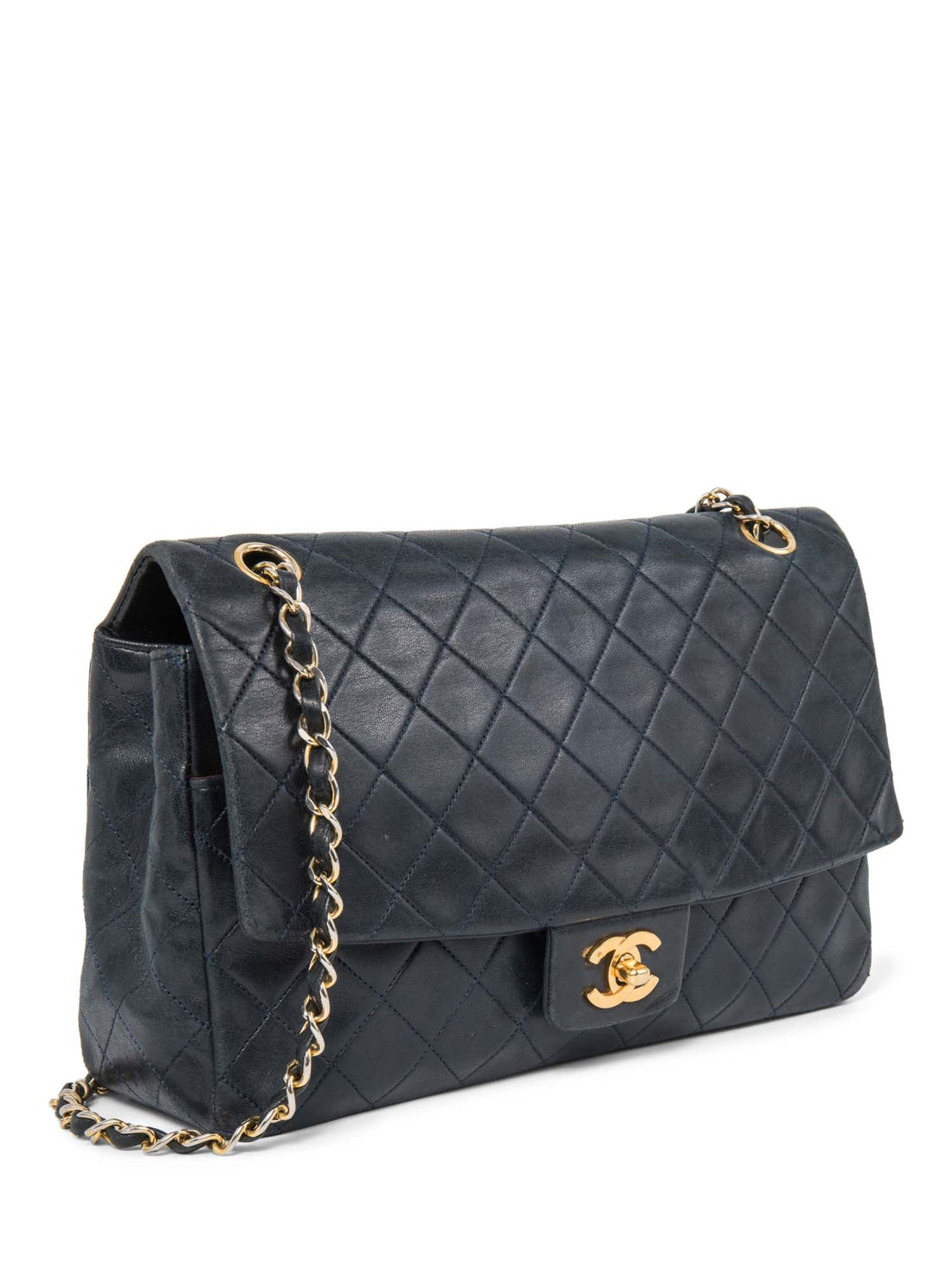 Top Quality Chanel 2.55 Quilted 24K Gold Plated Medium Flap Bag Navy Blue
