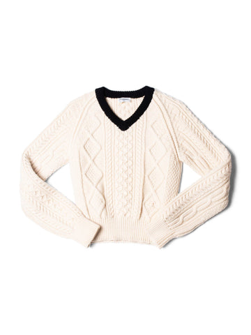 Top Quality Chanel CC Logo Cable Knit Cropped Sweater Ivory Black