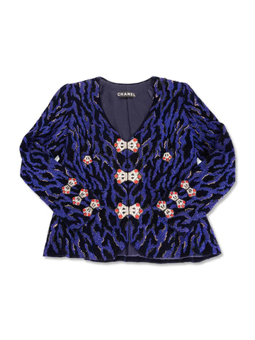 Top Quality Chanel Haute Couture Beaded Swarovski Fitted Jacket Blue