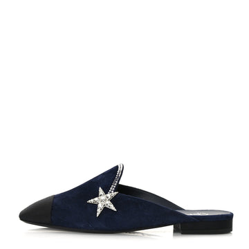CHANEL SUEDE CALFSKIN GROSGRAIN CRYSTAL CC STAR MULES