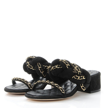CHANEL SUEDE BRAIDED CHAIN CC CHARM MULES
