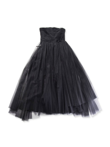 Top Quality Chanel Vintage Corset Tulle A-Line Pleated Maxi Skirt Black