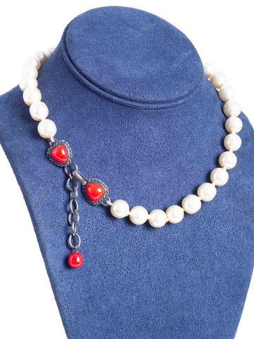 Top Quality Chanel Vintage Pearl Necklace Silver Red