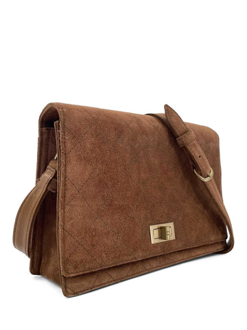 Top Quality Chanel Vintage Quilted Suede Flap Messenger Bag Brown