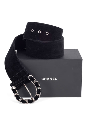 Top Quality Chanel Vintage Velvet Large Silver Chain Link Belt Black 90