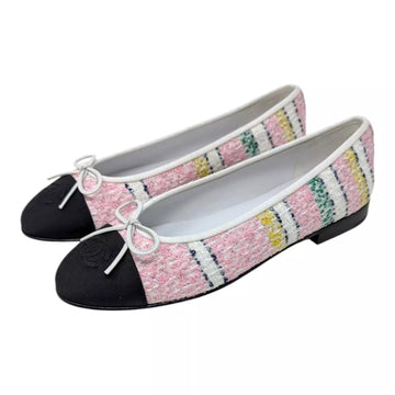 CHANEL TWEED METALLIC GROSGRAIN CAP TOE BALLET FLATS