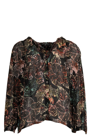 CHANEL 2018 Hooded Top Silk Leaves Black