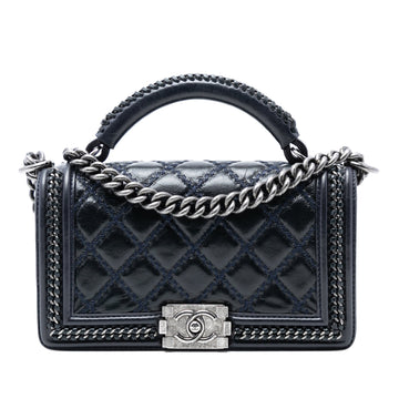 Chain Handle Boy Flap Bag Quilted Glazed Leather Old Medium