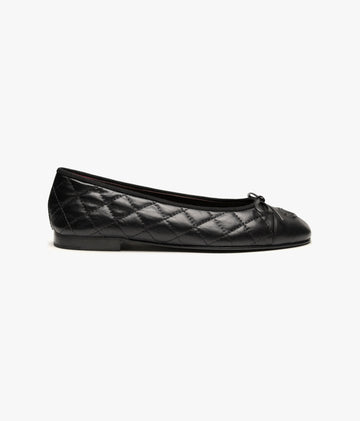 CHANEL CC AGED CALFSKIN QUILTED  LEATHER BALLET FLATS