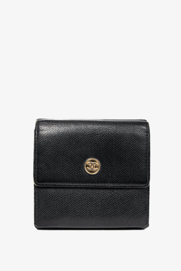Chanel Black Leather Coco-Button Trifold Compact Wallet