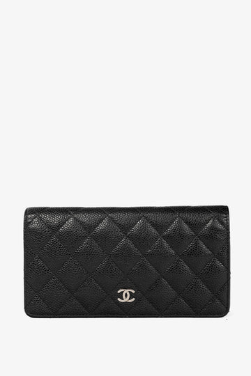 Chanel Black Caviar Leather Quited L-Yen Wallet