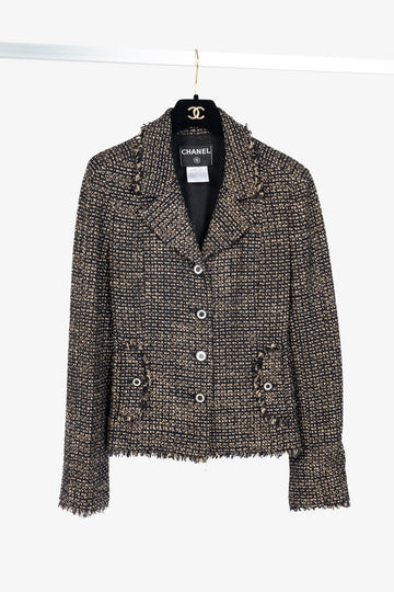 Chanel 03A Brown Wool-Blend Tweed Buttoned Blazer