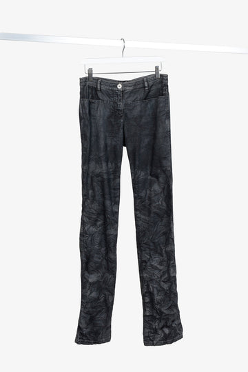 Chanel Black Grey Wrinkled "Distressed" Finish Bootcut Jeans