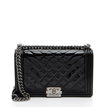 Top Quality Chanel Chevron Patent Leather New Medium Boy Bag (SHF-NB6JRi)
