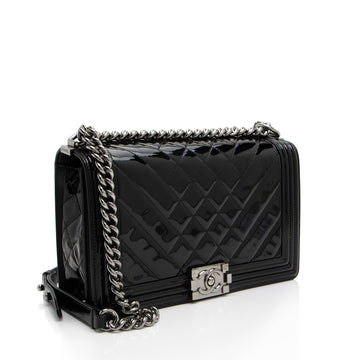 Chanel Chevron Patent Leather New Medium Boy Bag