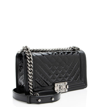 Chanel Chevron Patent Leather Old Medium Boy Bag