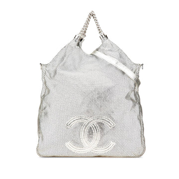 Chanel Large Metallic Glazed Calfskin Perforated Rodeo Drive Satchel