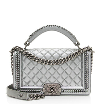 Chanel Metallic Aged Calfskin Chain Top Handle Medium Boy Bag (SHF-RO5g92)