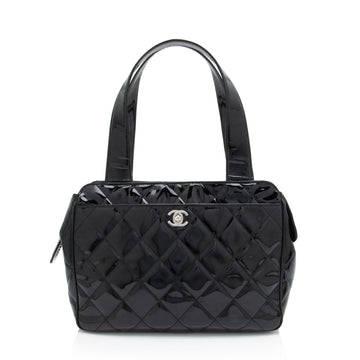 Top Quality Chanel Vintage Patent Leather CC Bowling Bag (SHF-S9yHE9)