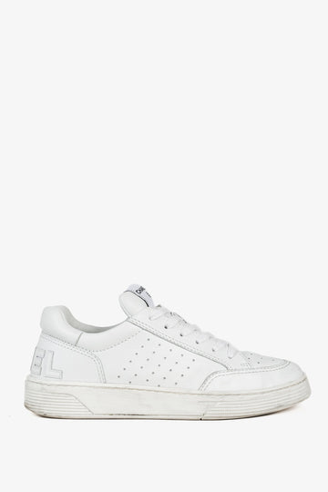 Chanel White Perforated Logo Leather Lace-Up Sneakers