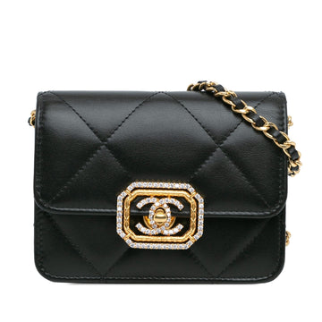 Top Quality Chanel Quilted Calfskin Strass Card Holder On Chain (SHG-hGZFBb)