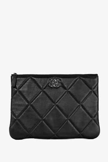 Chanel Black 19 Model Lambskin Quilted Medium O-Case