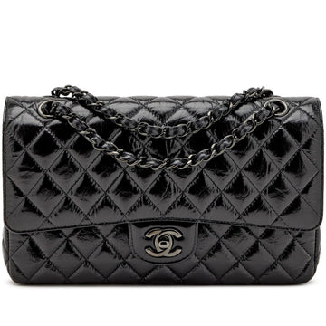 CHANEL SO BLACK QUILTED CRUMPLED CALFSKIN MEDIUM DOUBLE FLAP BAG
