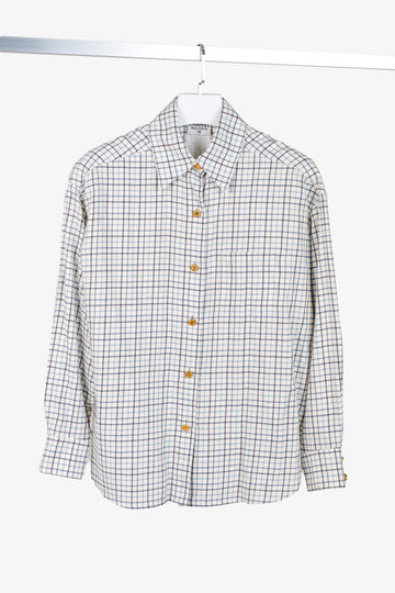 Chanel Boutique Vintage White Plaid Buttoned Flannel