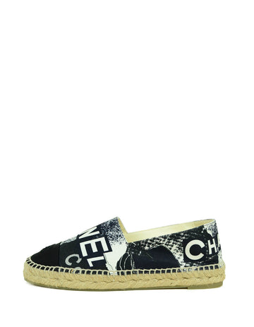 Chanel 2020 Black/White Cambon Logo Print Espadrilles sz 39