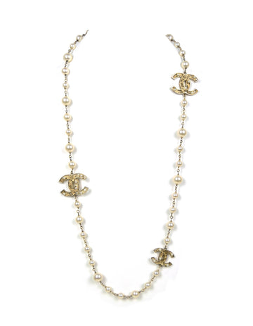 Chanel 40" Faux Pearl Necklace w/ CC Logos