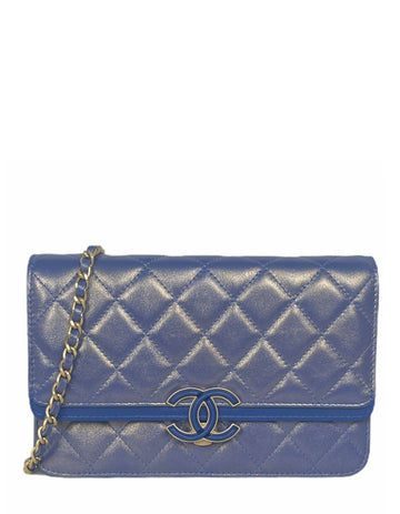 Chanel Iridescent Blue CC Quilted Wallet On Chain WOC Crossbody Bag