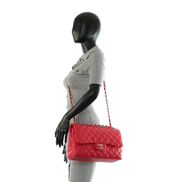 CHANEL Jumbo Double Flap Leather Red