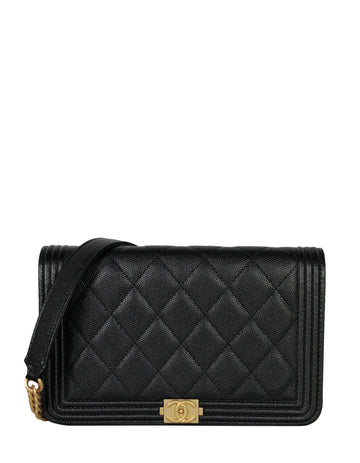 Chanel 2023 Black Caviar Boy Wallet on Chain WOC Crossbody Bag