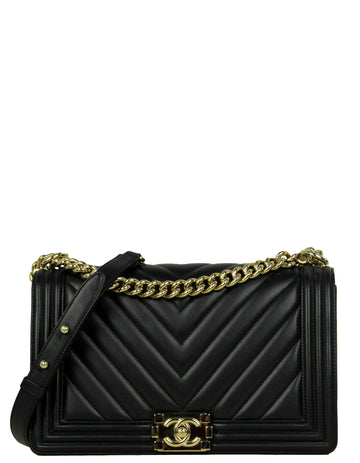 Chanel Black Chevron Lambskin Leather New Medium Boy Bag