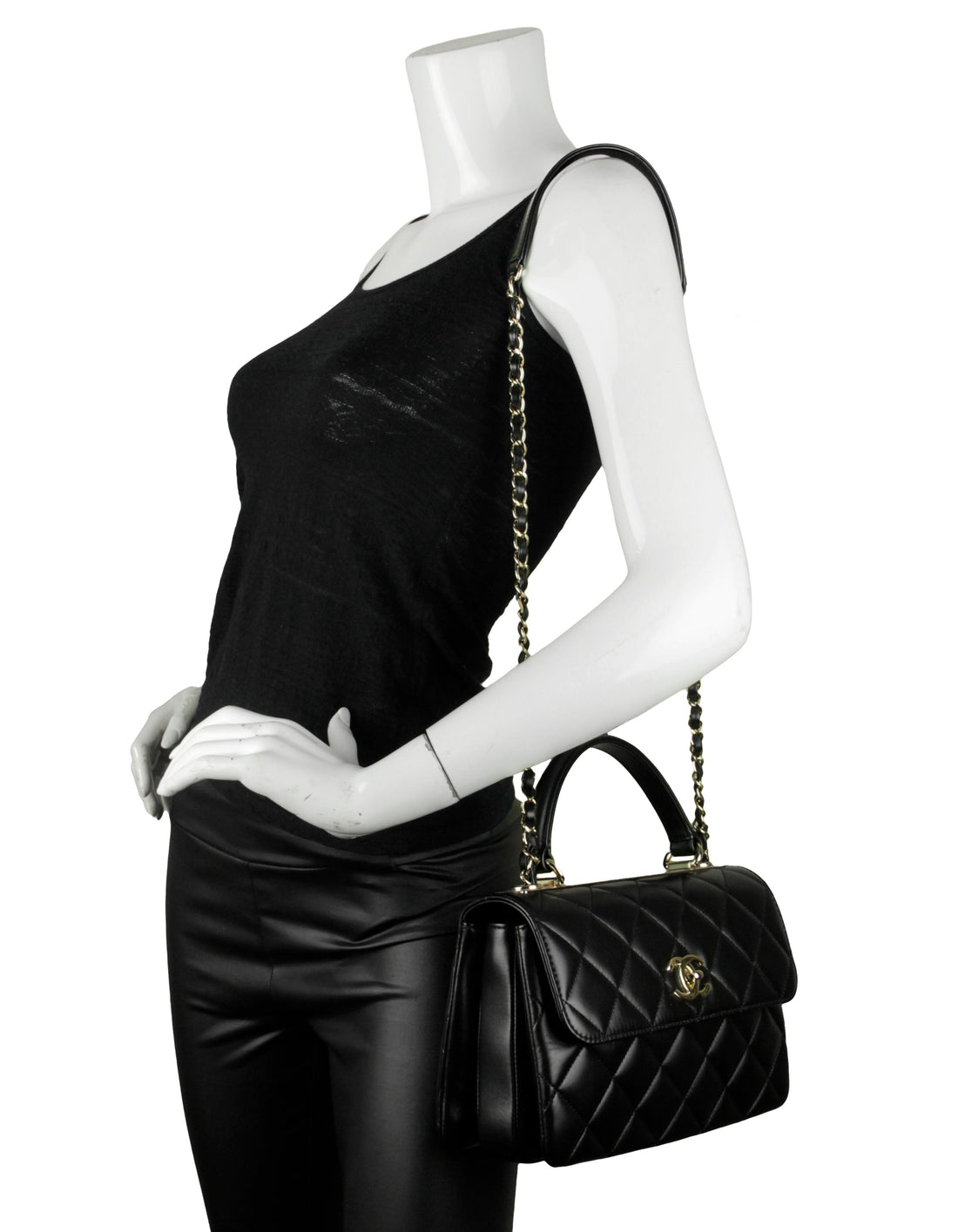 Chanel 2022 Black Lambskin Quilted Small Trendy CC Dual Handle Flap Bag